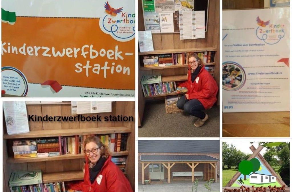 Kinderzwerfboekstation op Camping De Lage Werf.